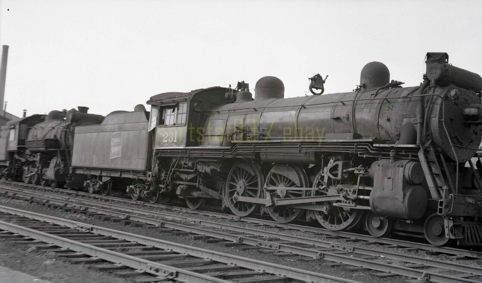 1952 CV Central Vermont Locomotive #231 @ St Albans - Vintage Railroad Negative