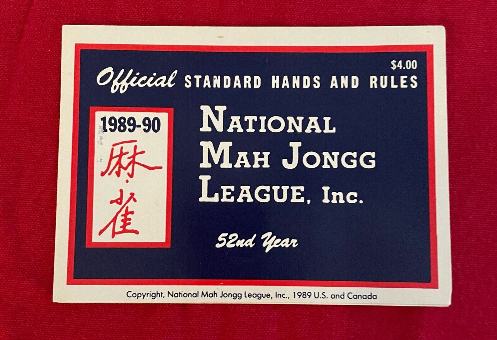 1989-90 National Mah Jongg League Card/Rule Large Print (
