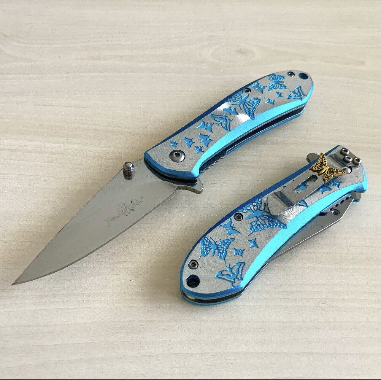 6.75” Luxury Cute Blue Tactical Spring Assisted Open Blade Folding Pocket Knife