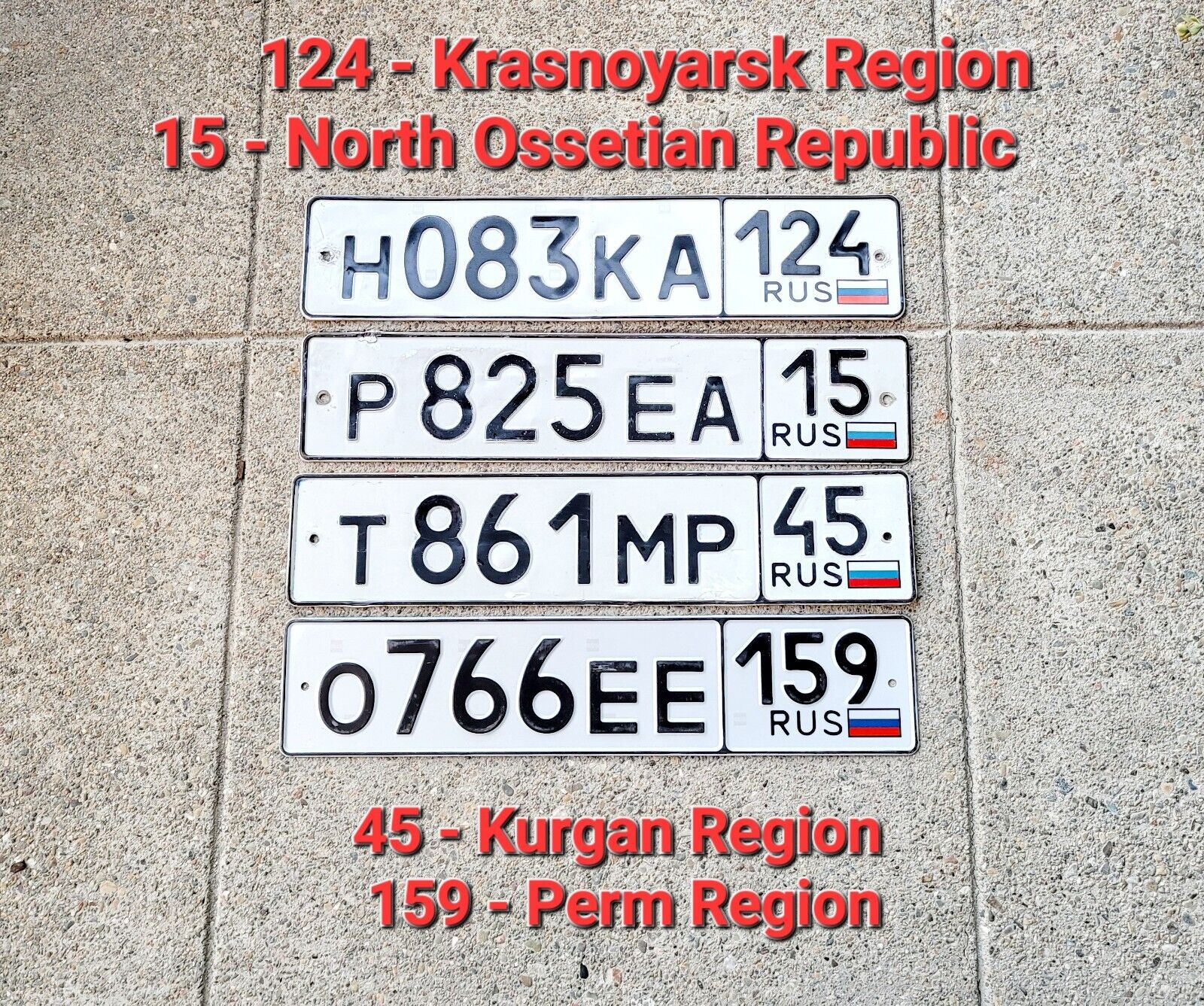 RUSSIAN LICENSE PLATE AUTO NUMBER CAR TAG MOSCOW RUSSIA FLAG 4 REGIONS