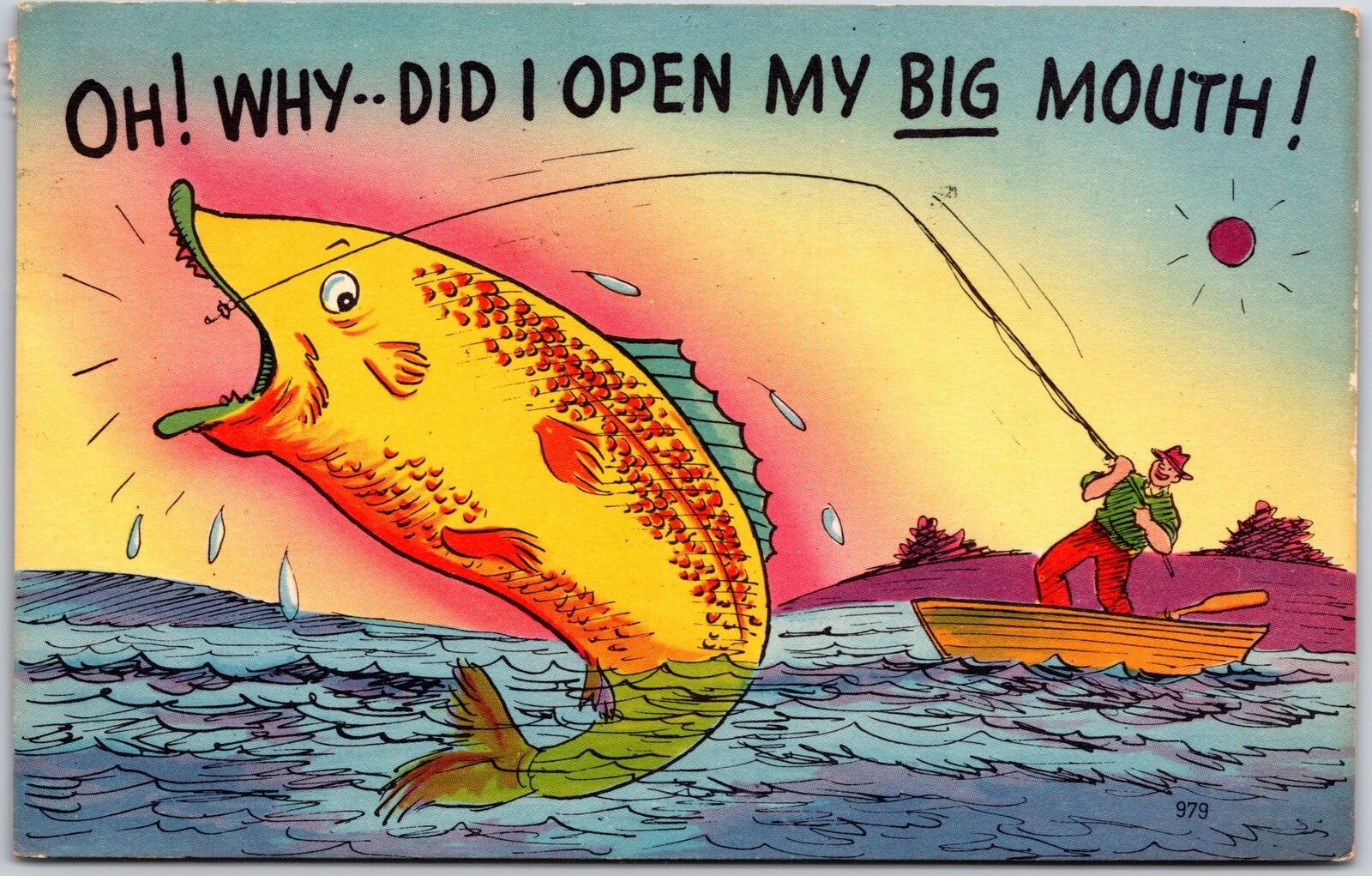 Oh Why  Did I Open My Big Mouth, 1953 Catching Fish Cartoons, Vintage Postcard