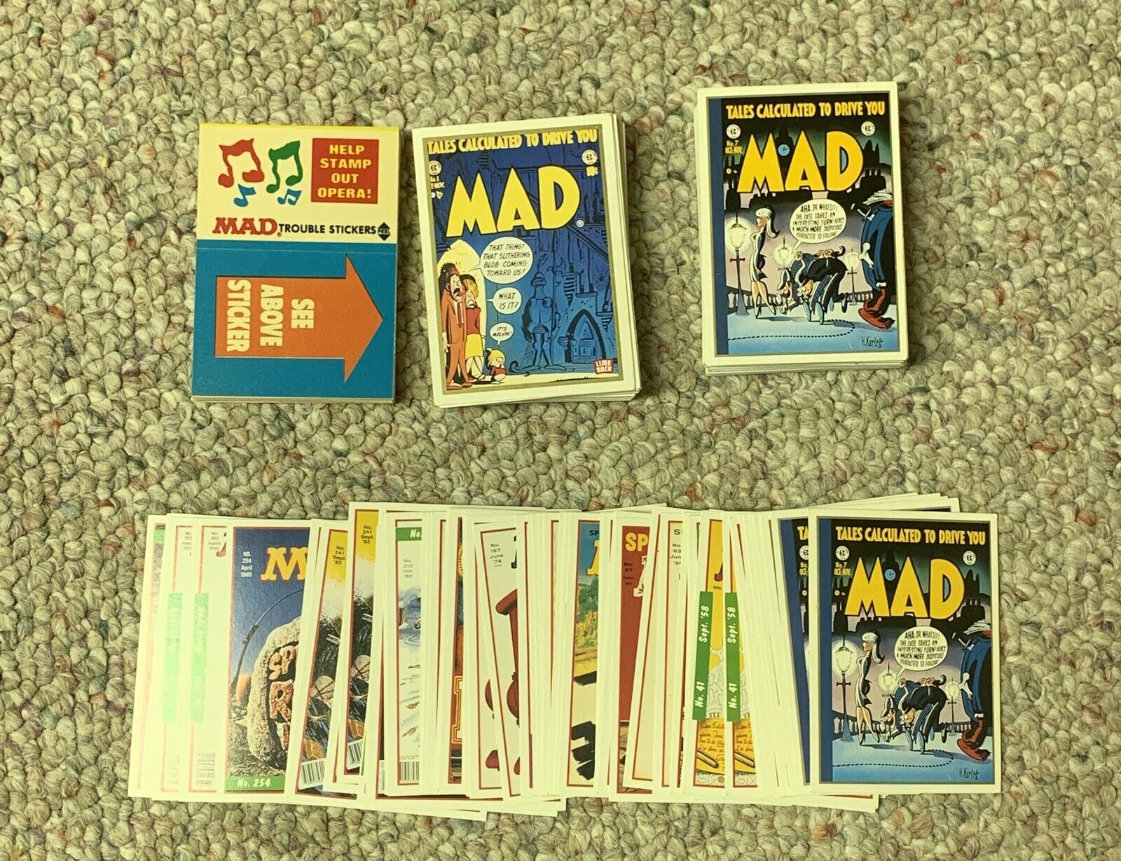 MAD MAGAZINE TRADING CARD LOT (COMPLETE SERIES 1 +2, 80s STICKER CARDS AND DUPS)