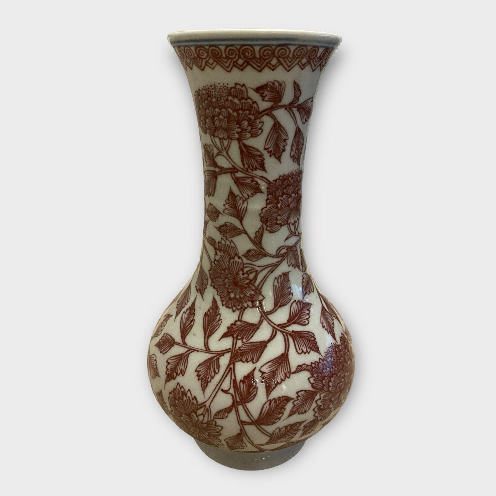 Vintage Chinese Copper Red Design Vase Porcelain 10”