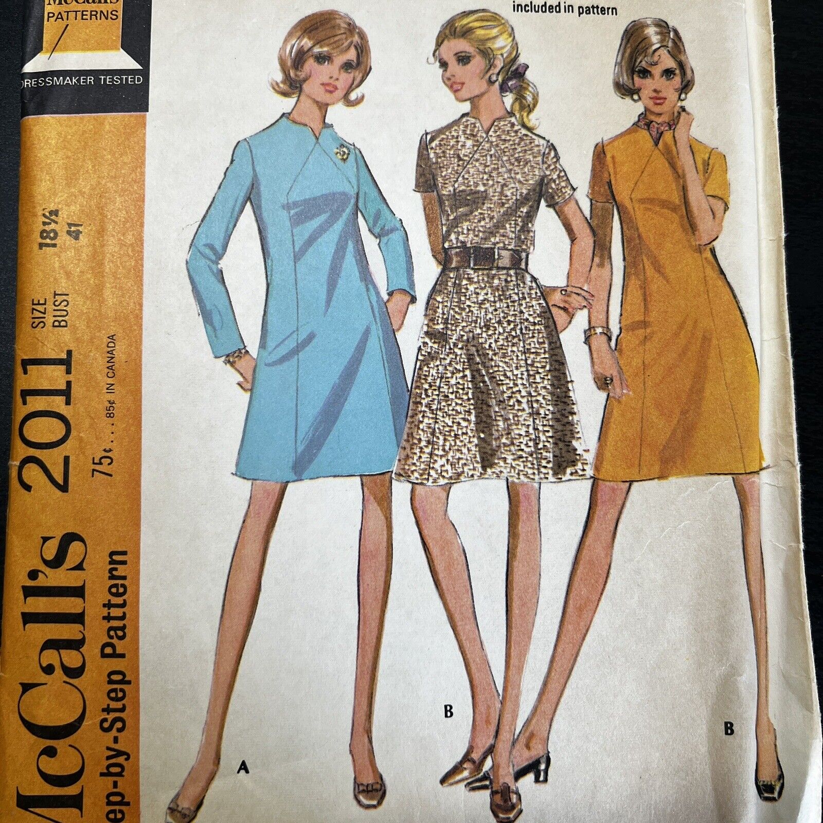 Vintage 1960s McCalls 2011 Mod Shaped Panel Dress Sewing Pattern 18.5 M/L CUT