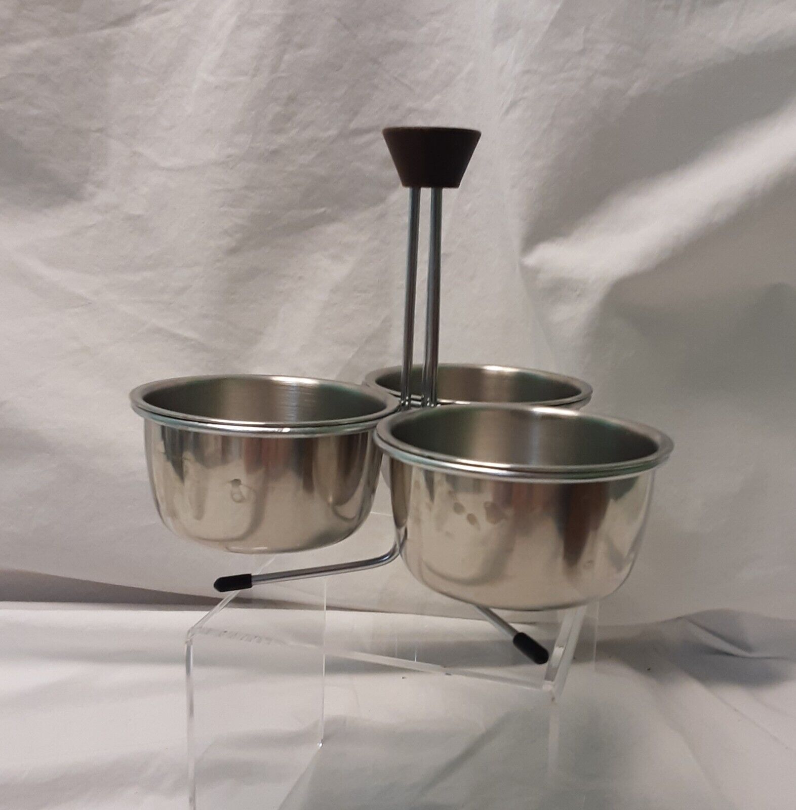 Vintage 60s 70s Condiment Stainless Server / Caddy Small 3 Bowl set