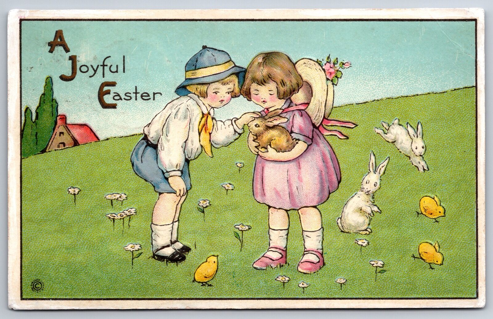 MEP uns Easter~Boy & Girl Pet Brown Bunny~White Rabbits in Meadow~Chick~805 B