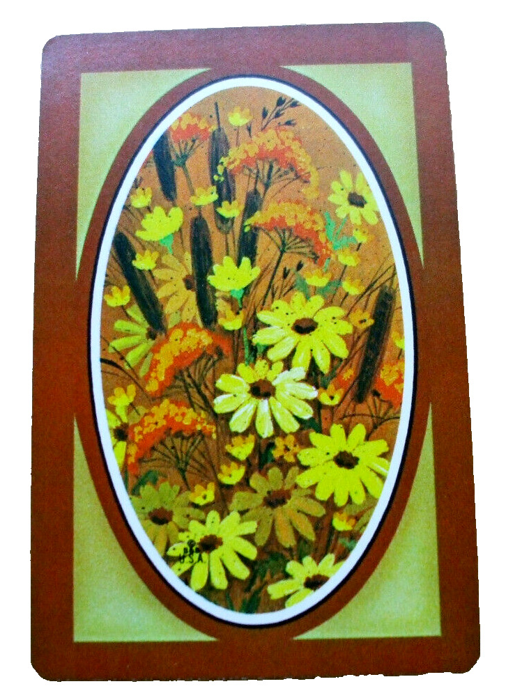 1 Single Vtg Swap Playing Card Flowers Beautiful Fall Colors Daisies Cattails