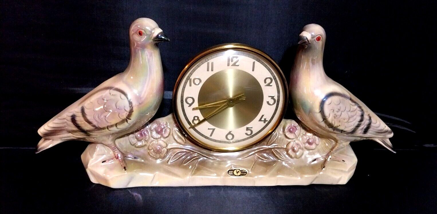 Vintage Jema Mantelpiece Pigeons Doves Clock - Made in Holland Kitsch