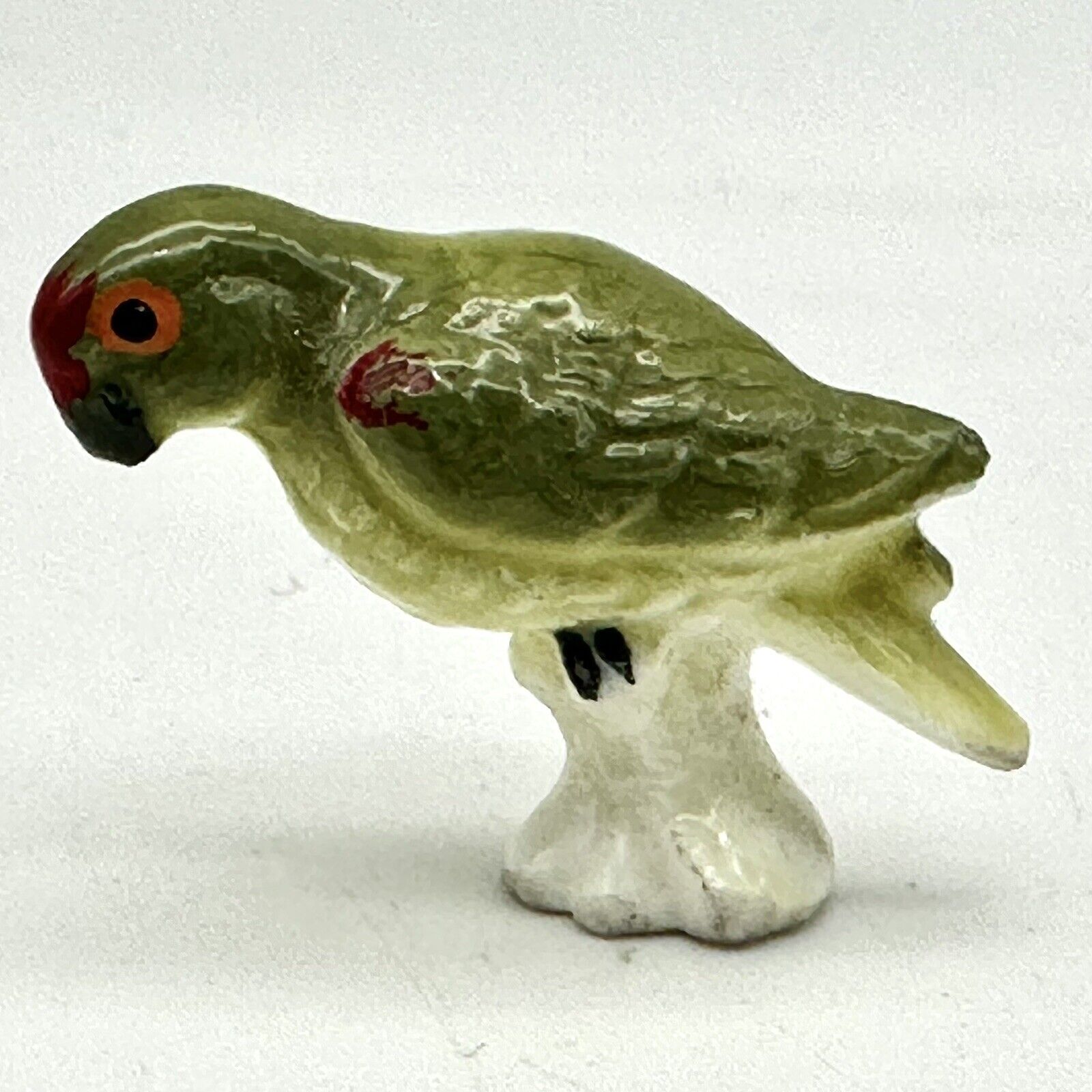 Vintage Bug House Bone China Miniature Green and Red Parrot Bird Figurine