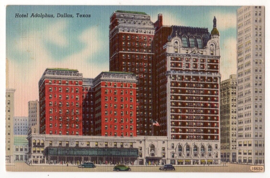 Dallas Texas c1940\'s Hotel Adolphus, vintage car, business district