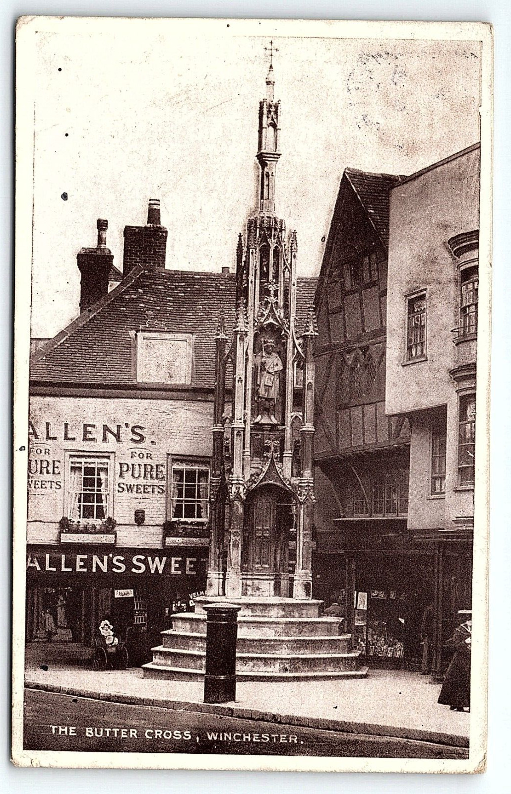 1918 THE BUTTER CROSS CITY OF WINCHESTER UK ALLEN\'S SWEETS  POSTCARD P2733