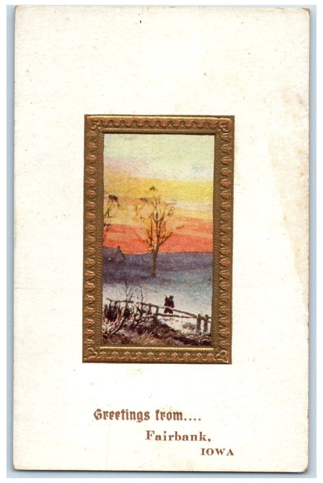 1911 Greetings From Fairbank Man Trees House Iowa IA Correspondence Postcard