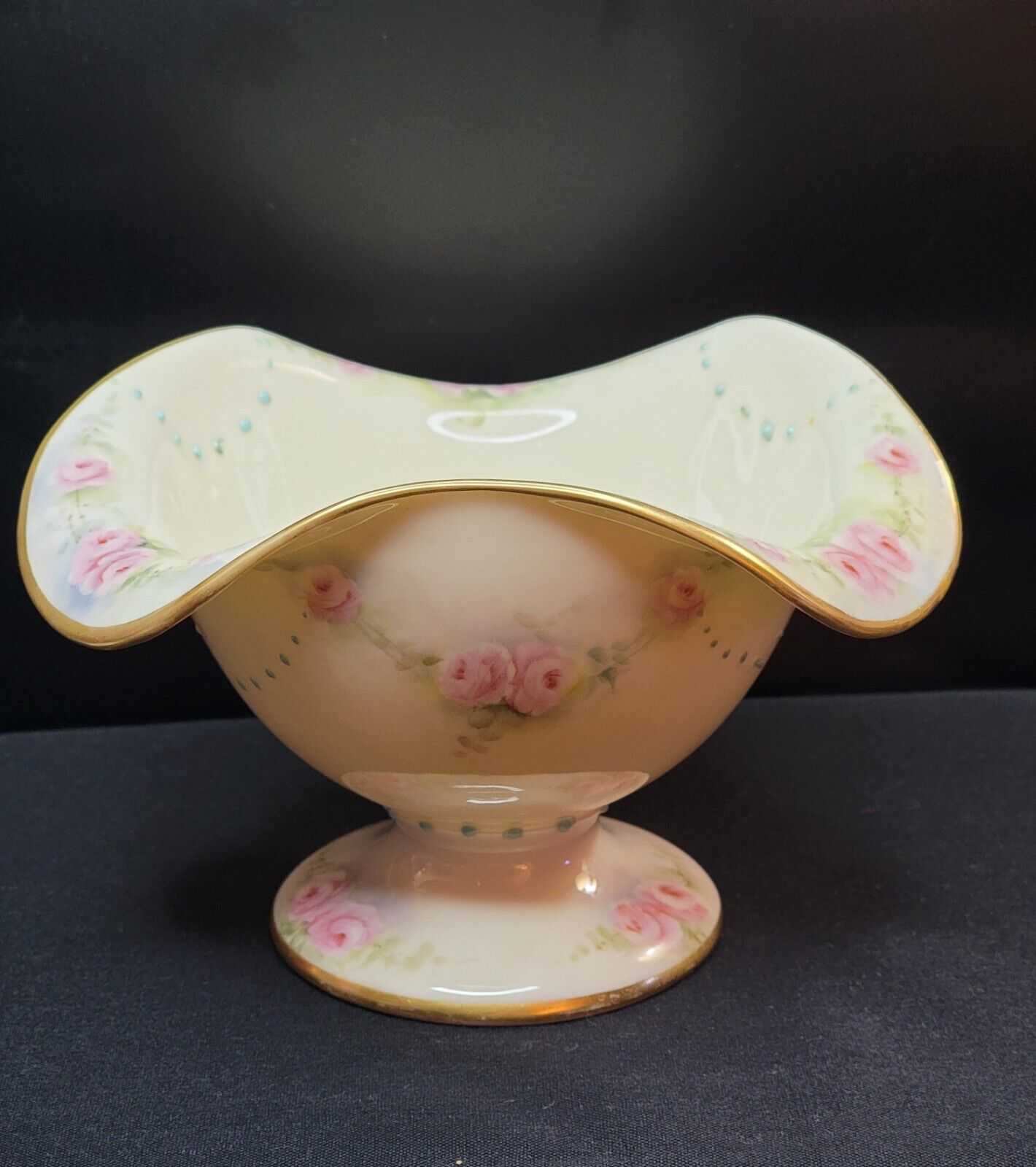Antique Lenox Belleek Embossed, Floral w/ Gold Trim, Signed, Footed Bowl/Dish