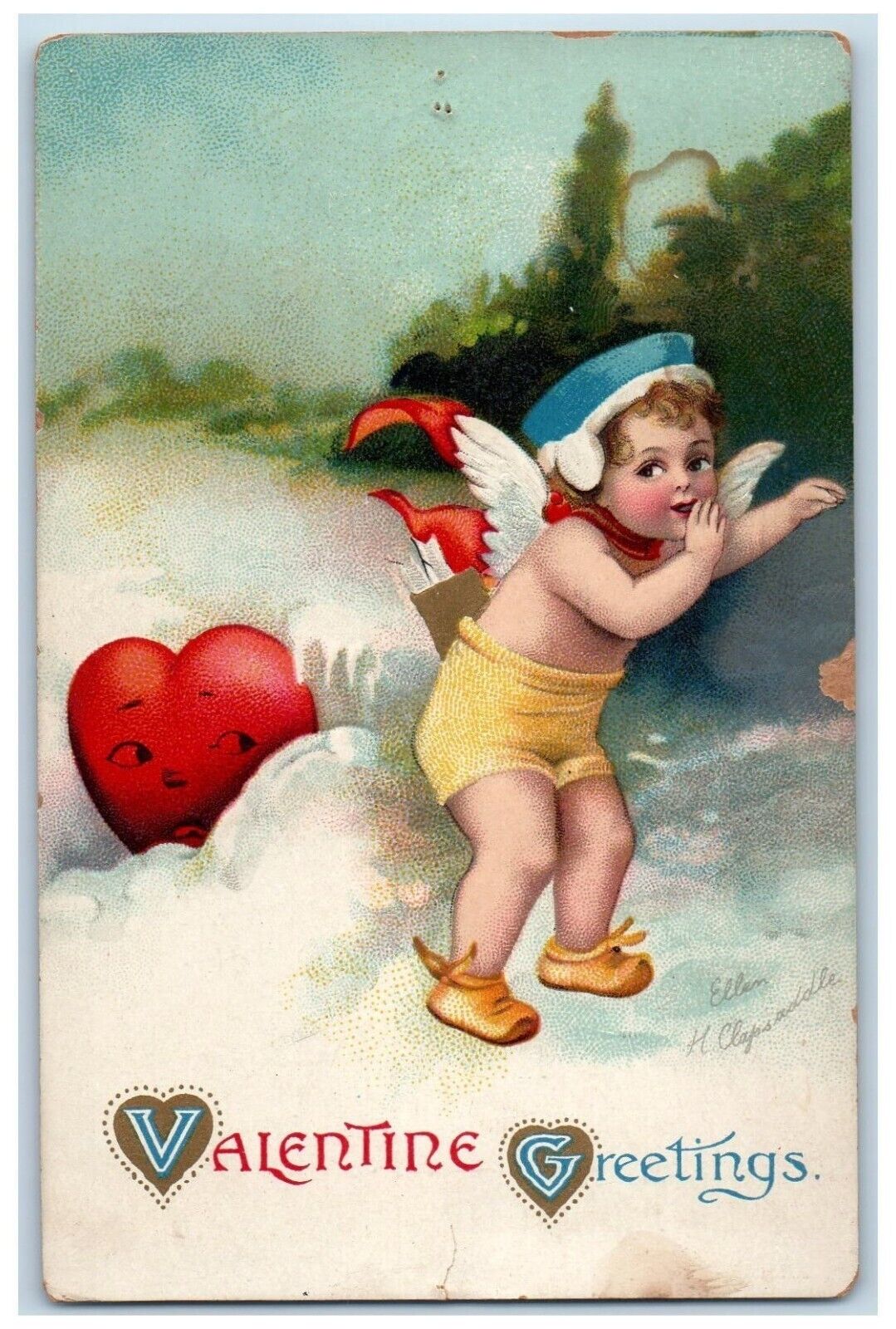 Valentine Greetings Cupid Angel Heart Ellen Clapsaddle Rochester NY Postcard