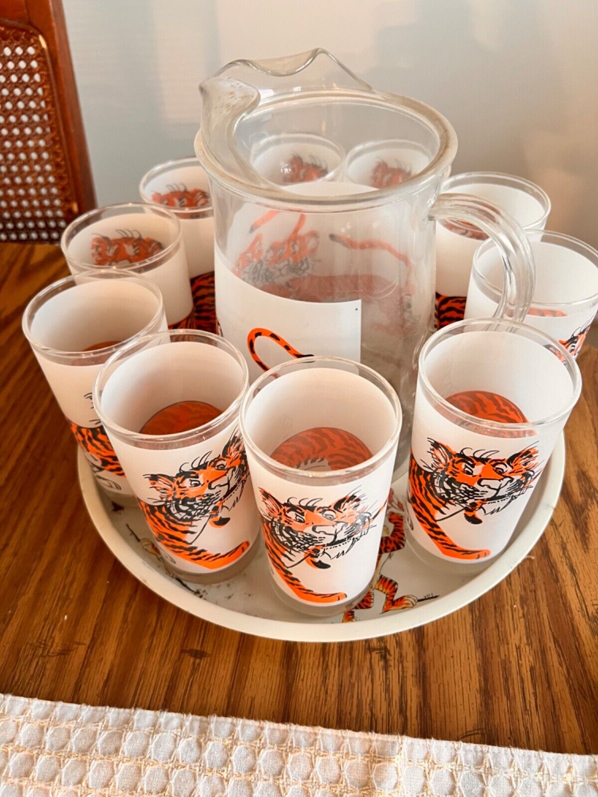 Vintage 1960\'s Esso Exxon Tiger in Your Tank Pitcher, 10 glasses and tray