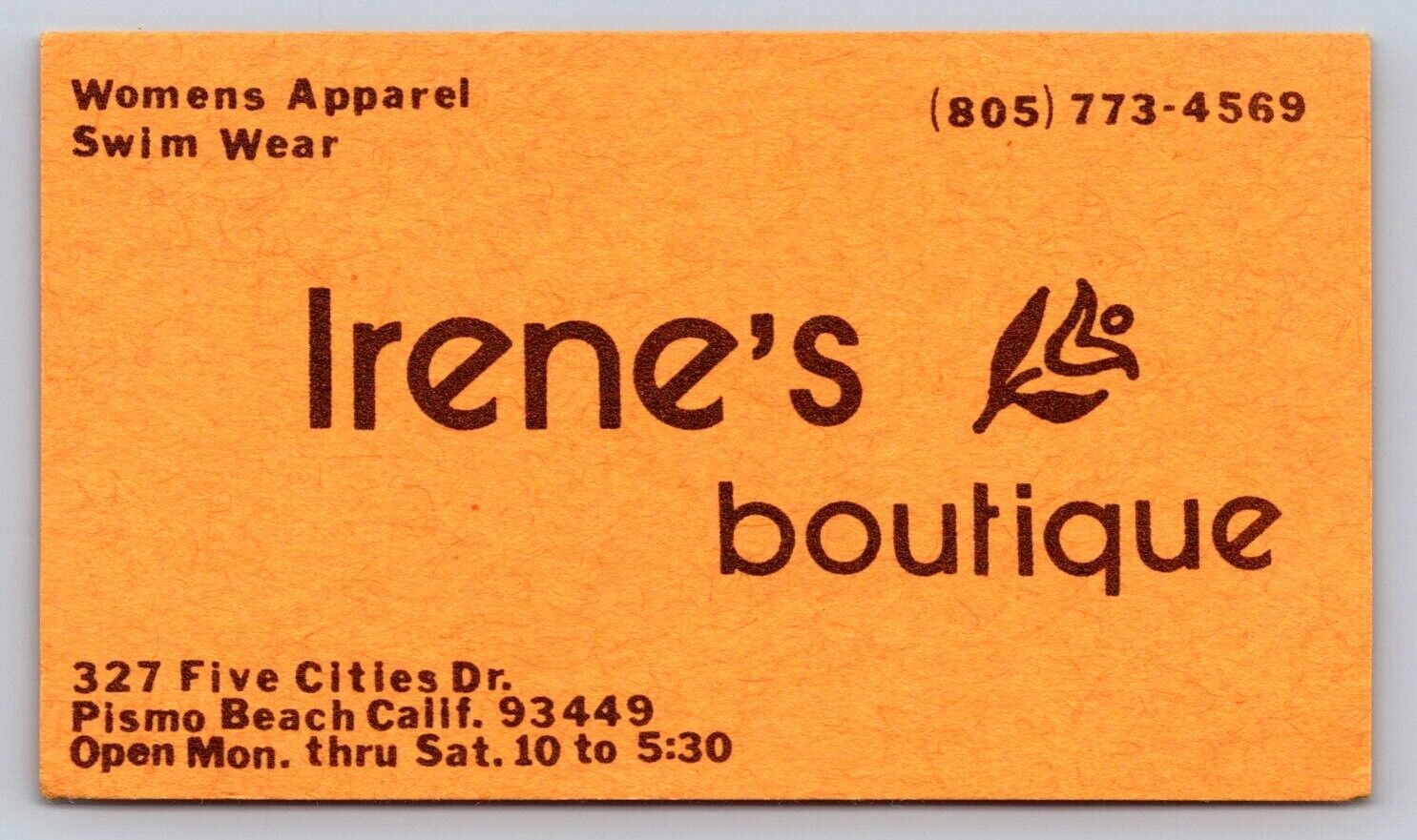 Vintage Business Card Irene\'s Boutique Pismo Beach California
