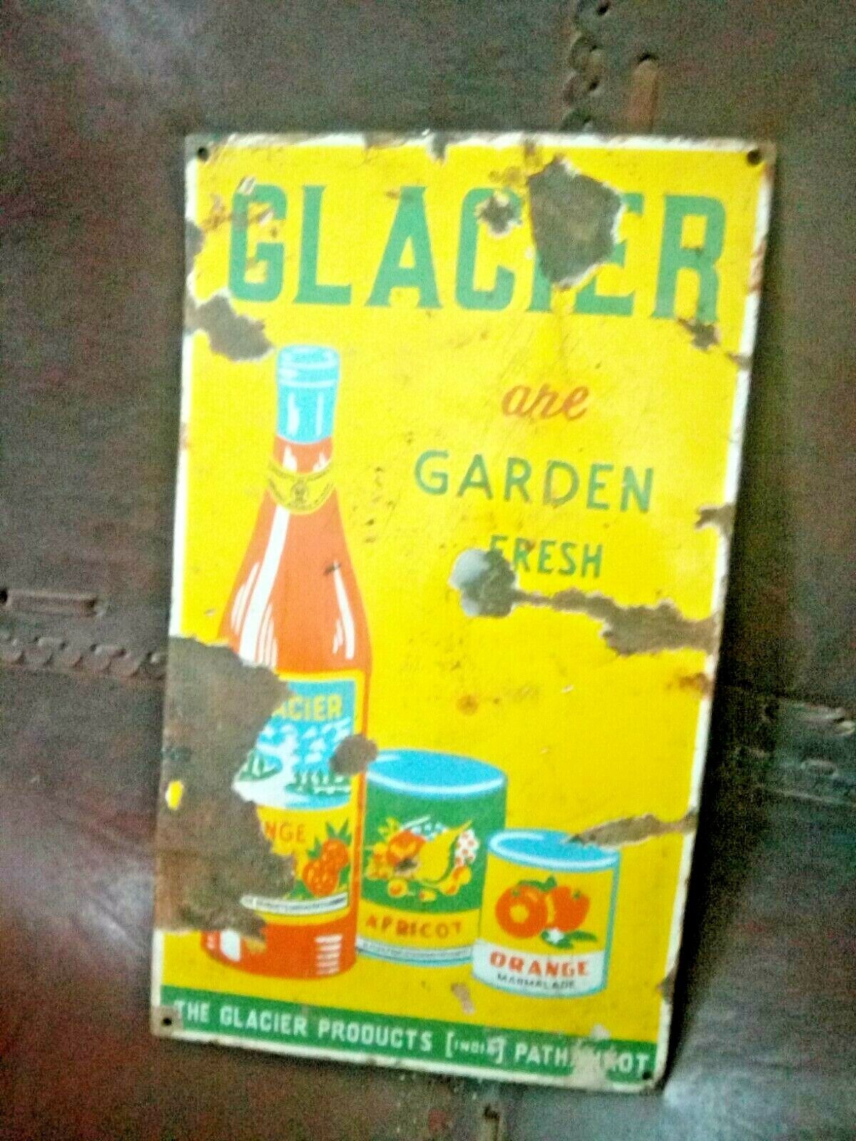 Old Vintage Glacier Garden Fresh Orange Drink Ad Porcelain Enamel Sign Board