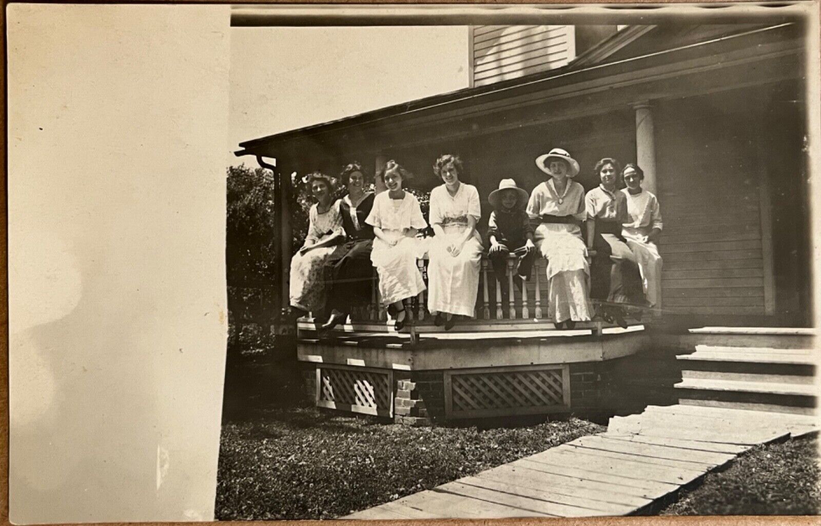 RPPC Pretty Ladies Sit on Porch Rail Antique Real Photo Postcard c1910