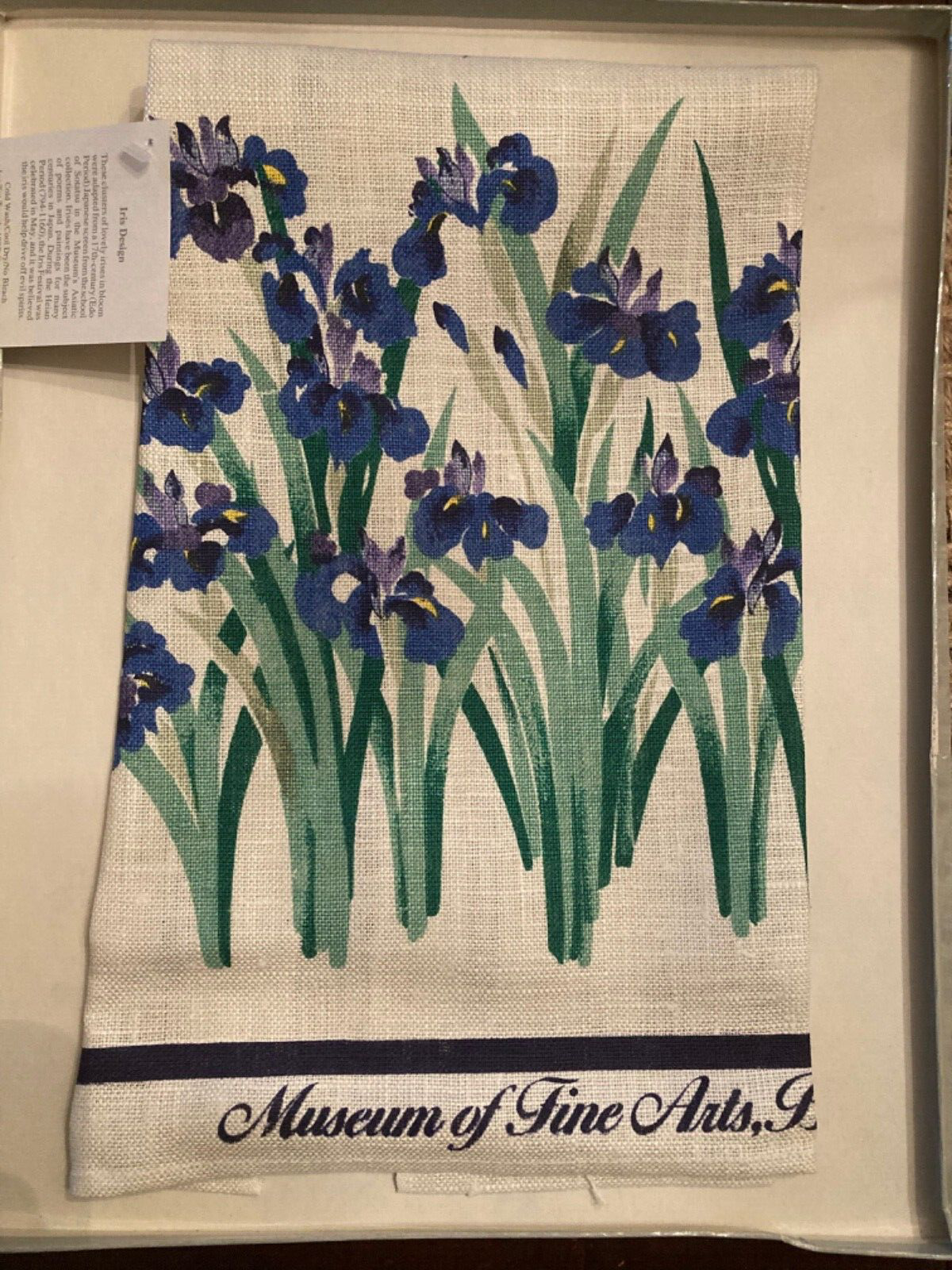 NOS Linen Iris Flower Tea Towel Museum of Fine Arts, Boston