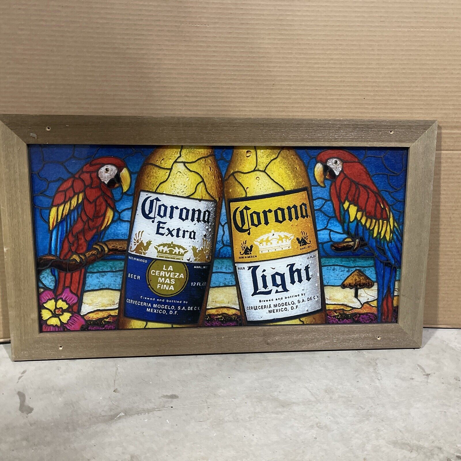 Corona Extra  Faux Stained Glass Advertising Hanging Bar RARE Sign Parrot