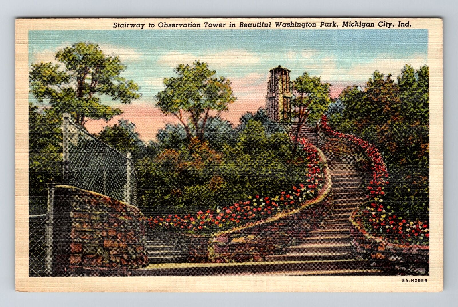 Michigan City IN-Indiana, Stairway To Observation Tower, Vintage Postcard