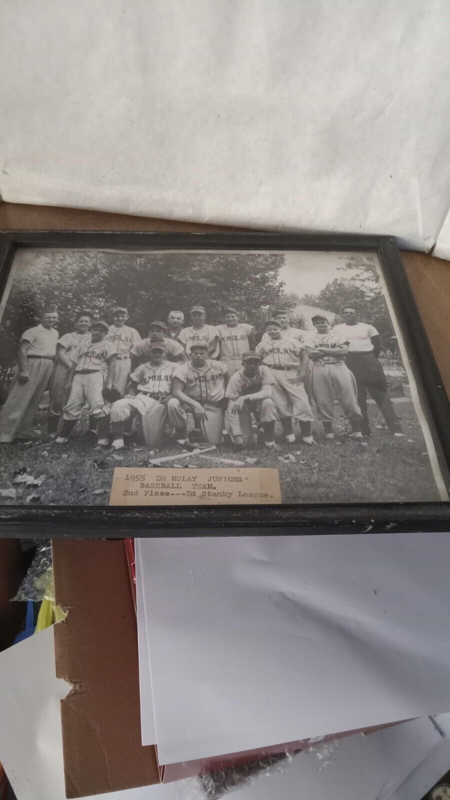 Antique Masonic 1955 DeMolay 2nd Place Ed Stanky League  Baseball Picture Framed