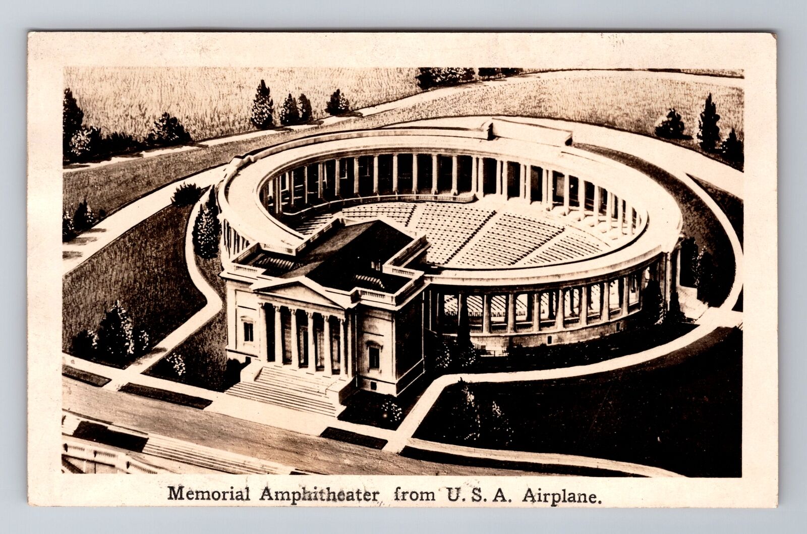 Arlington VA-Virginia RPPC Memorial Amphitheater From Airplane, Vintage Postcard