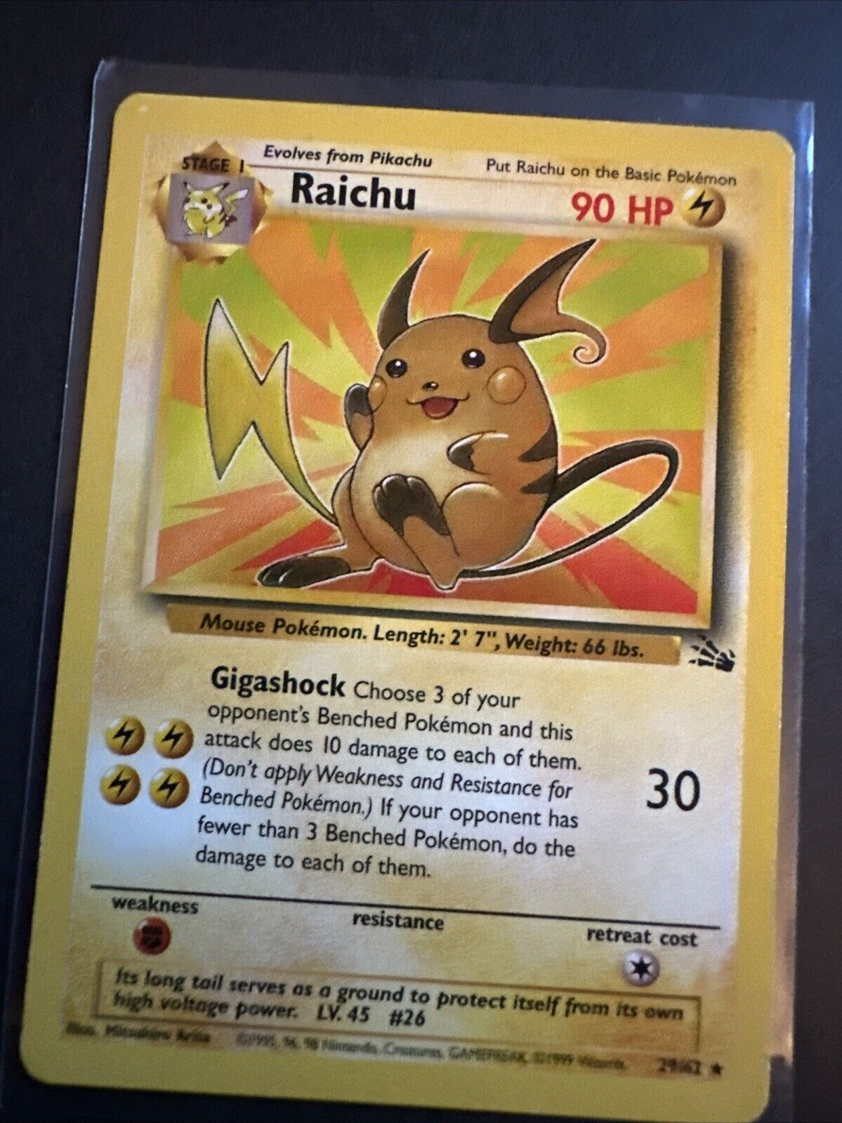 Pokemon Card Raichu Fossil Rare 29/62 Near Mint Condition