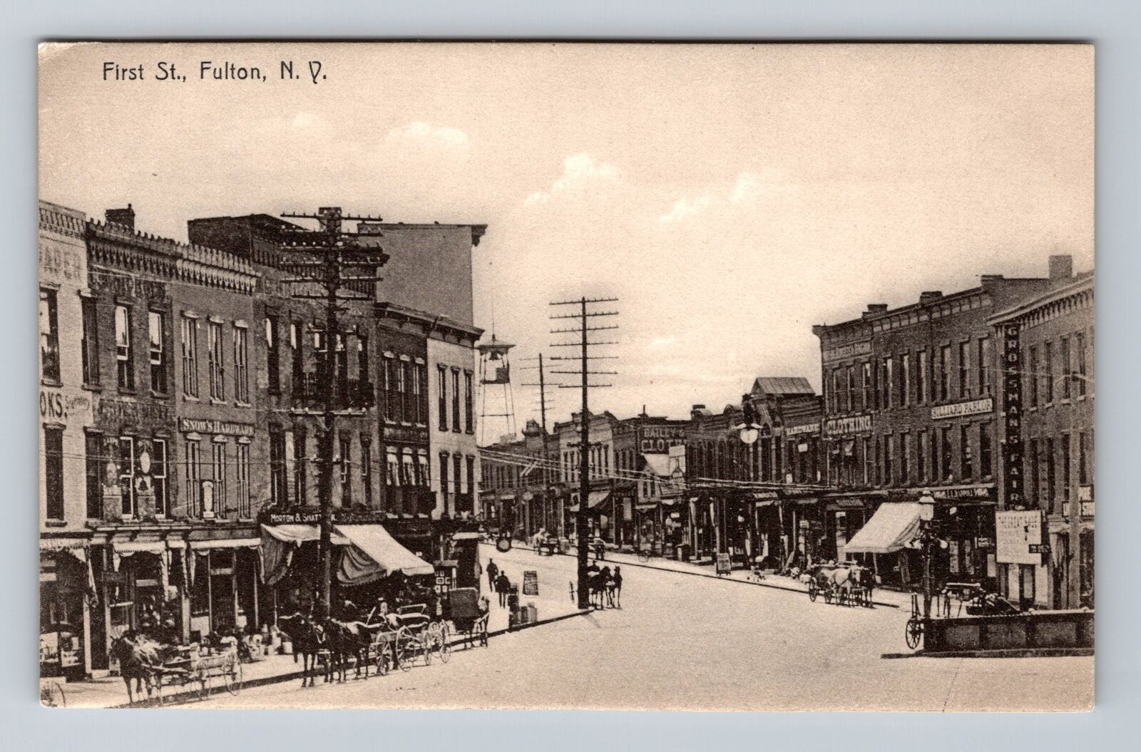 Fulton NY-New York, Scenic View Of First St, Antique, Souvenir Vintage Postcard