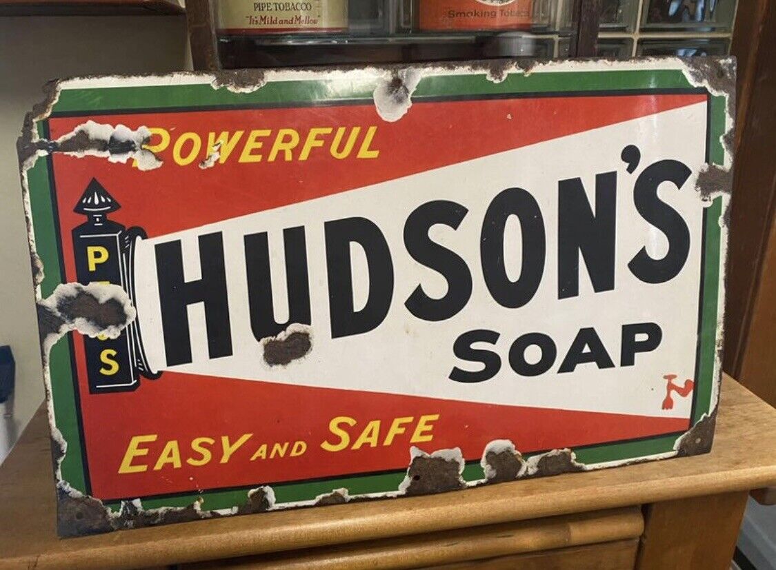 Antique Hudson’s Soap Porcelain Sign.