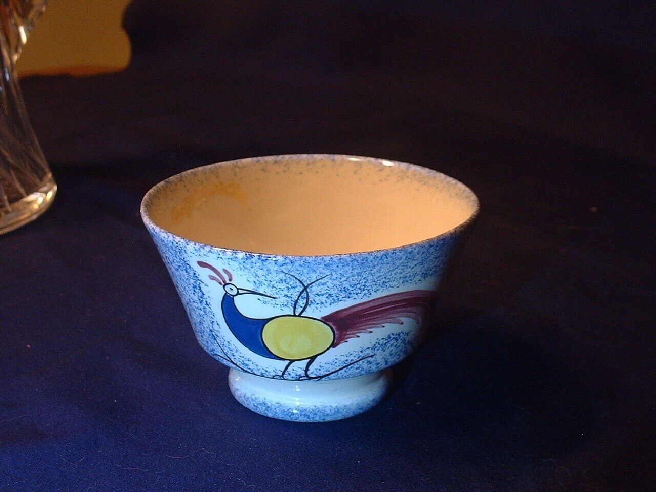 Antique 19thC English Hand Painted Peafowl Spatterware Cup