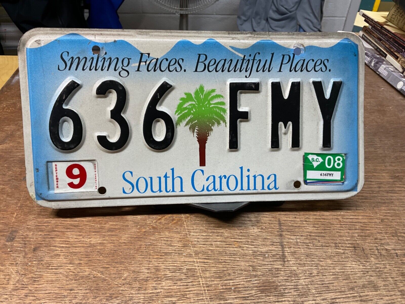 License Plate Tag Vintage South Carolina SC “Smiling Faces” 636 FMY 2008 Rustic