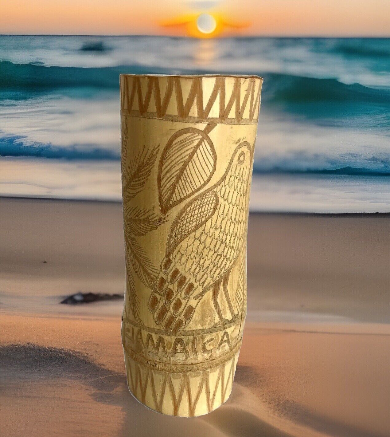 Hand Crafted Carved Bamboo Tumbler or Vase from JAMAICA