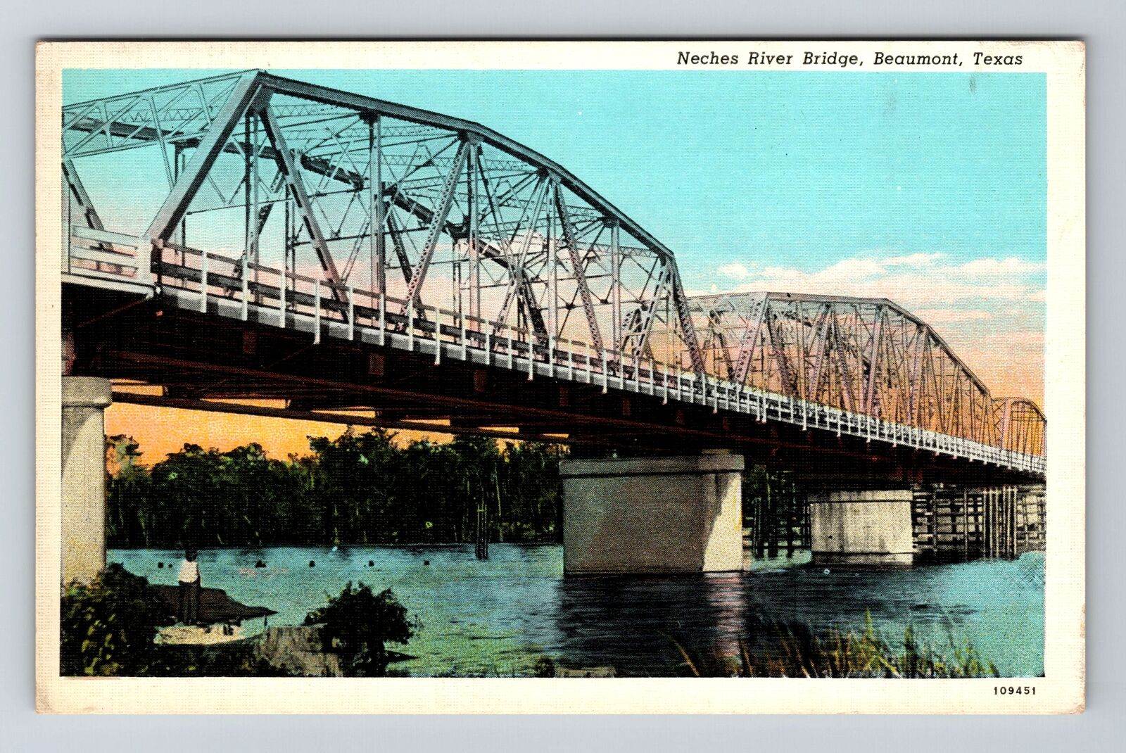 Beaumont TX-Texas, Neches River Bridge Vintage Souvenir Postcard