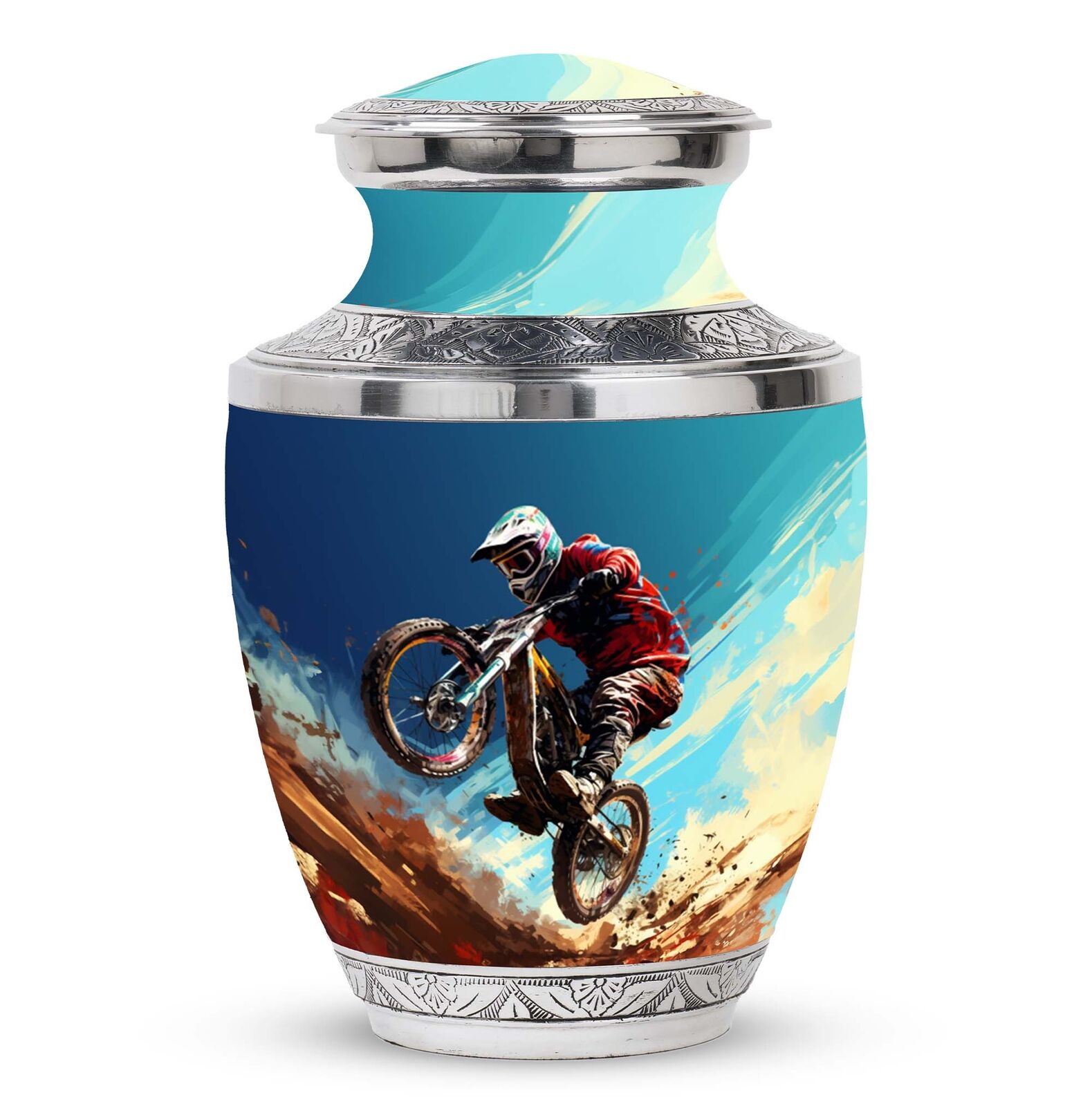 Desert Bike Leap Large Cremation Urns For Adults Size 10 Inch