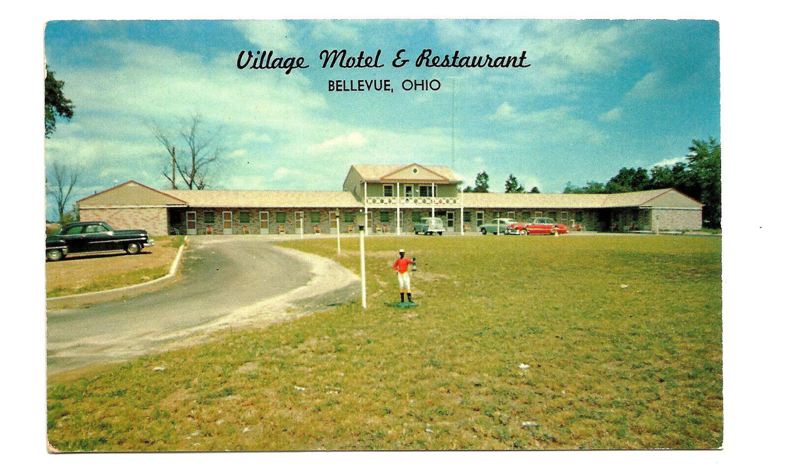 Bellevue OH Ohio Postcard Village Motel c1950s  Hwy 20