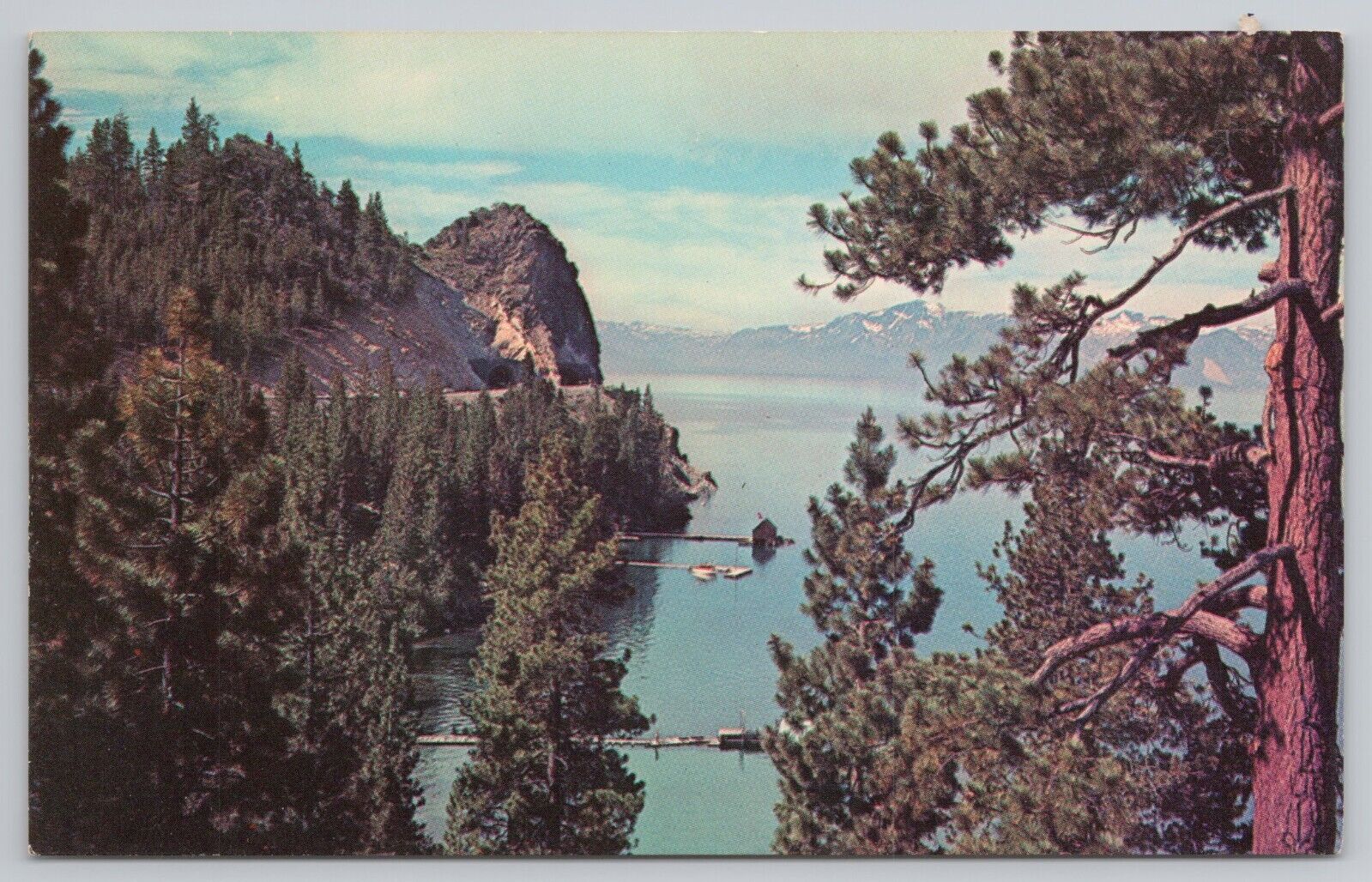 Postcard Cave Rock & Cross of Mt Tallac at Lake Tahoe, California
