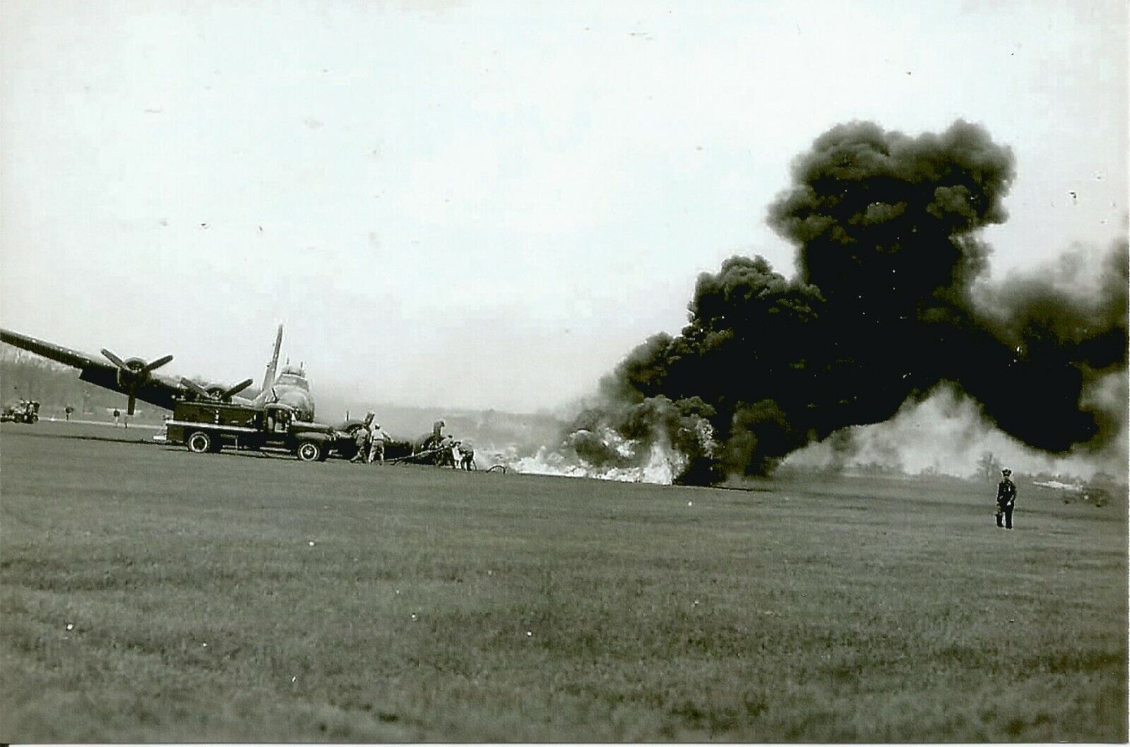 WW II - Usa  Photo --  Crashed + Burning  B-17 Heavy Bomber  ....