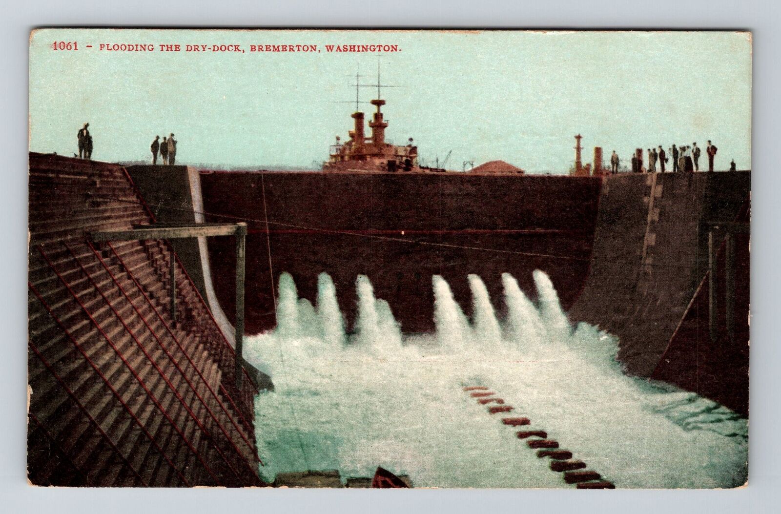 Bremerton WA-Washington, Flooding The Dry Dock, Vintage Postcard