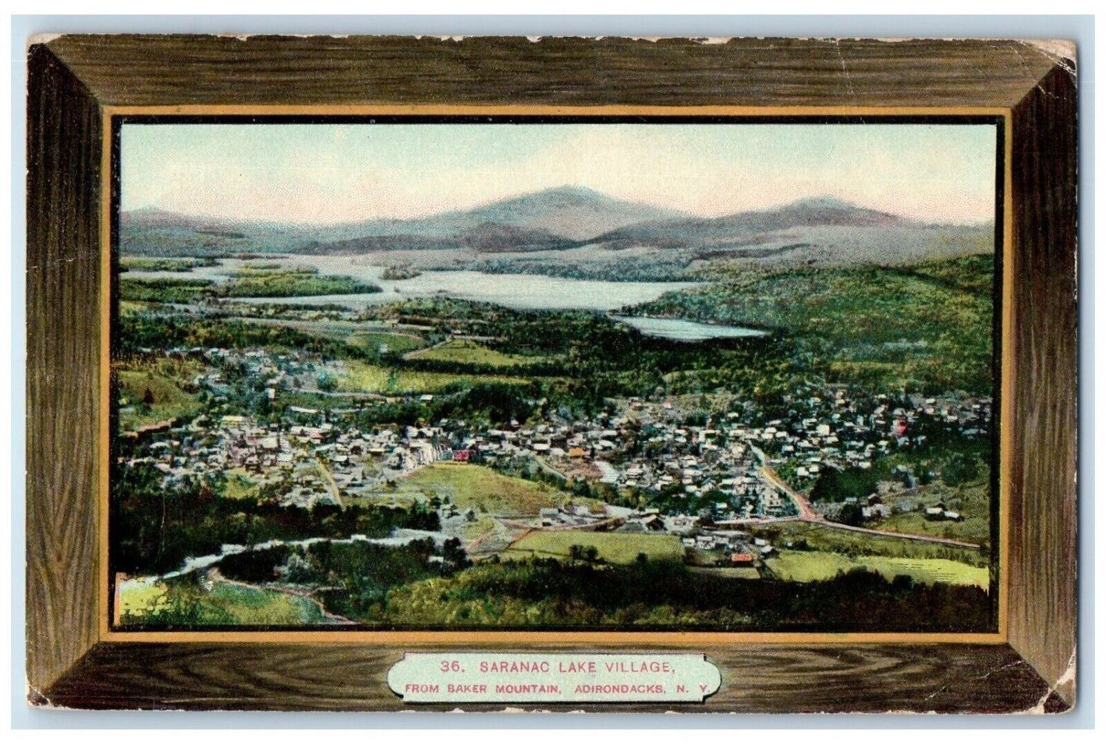 1915 Saranac Lake Village Baker Mountain Adirondacks New York Vintage Postcard
