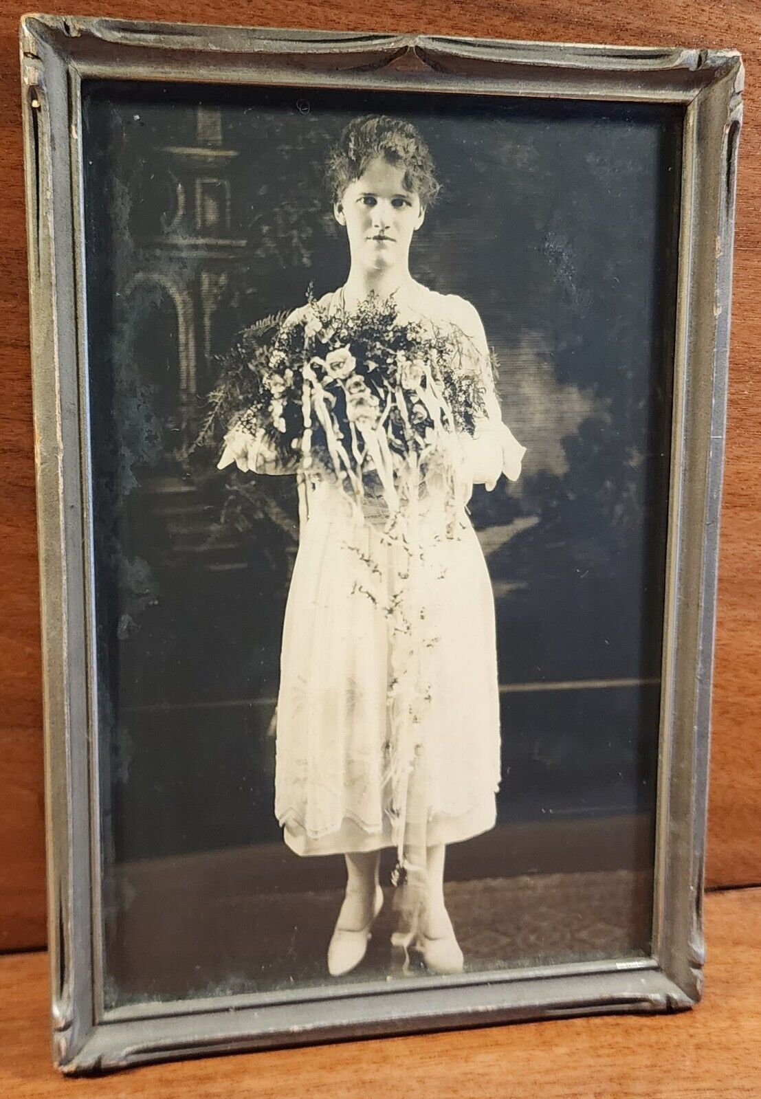 Antique 1920’s Wedding Bride B/W Photo W/Original 7x9.5\