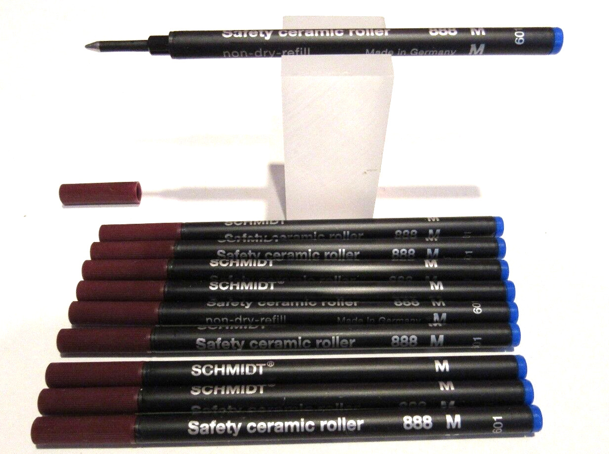 10 Schmidt 888 Rollerball  MEDIUM -.7mm BLUE Refills-Fit most Rollerball Pens
