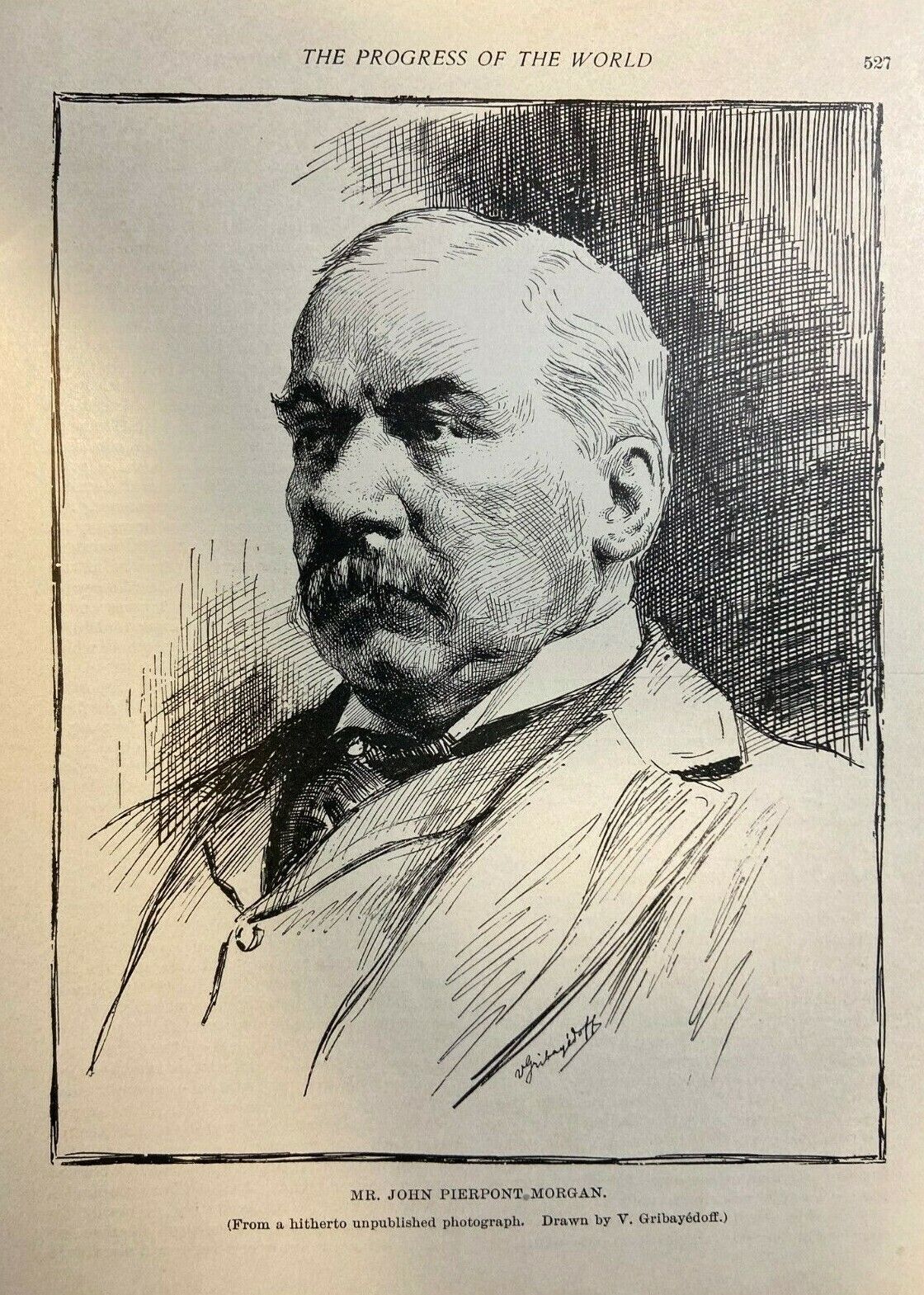 1901 Vintage Magazine Illustration Financier John Pierpont Morgan