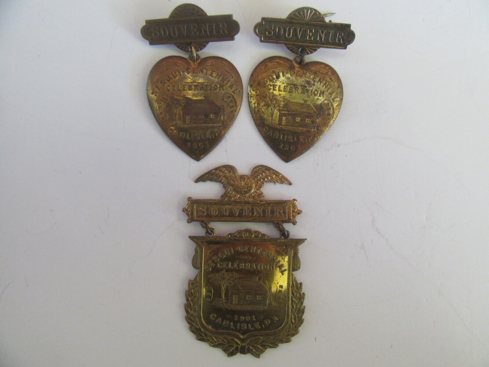 (3) Antique 1901 Sesquicentennial Carlisle, PA Souvenir Medals