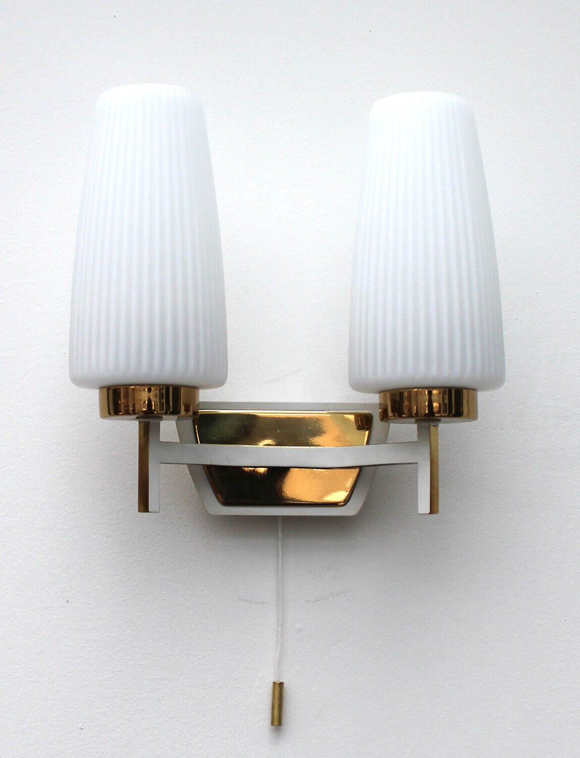 Vintage 1950-60s Kaiser Leuchten brass glass wall lamp sconce • needs rewiring
