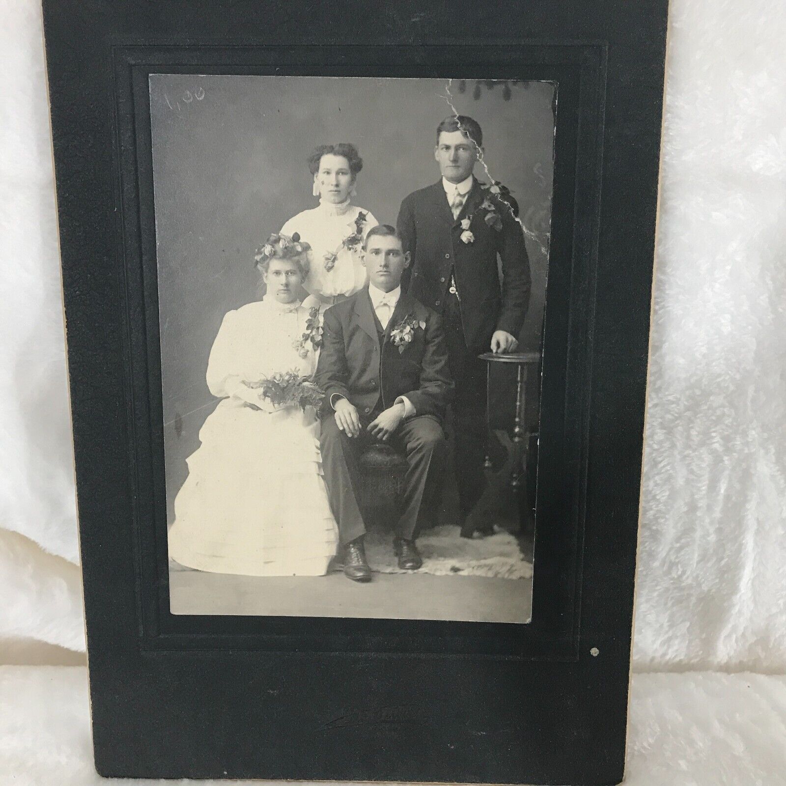 Antique Vintage Photo Wedding Party Bride Groom Winona MN Card Mounted