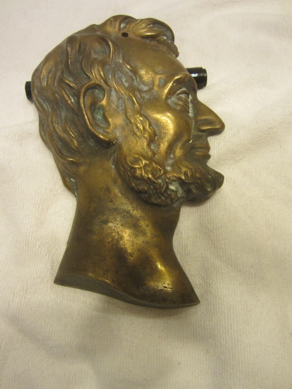 VTG EARLY AMERICAN CAST IRON, BRONZE TONE LINCOLN WALL PLAQUE