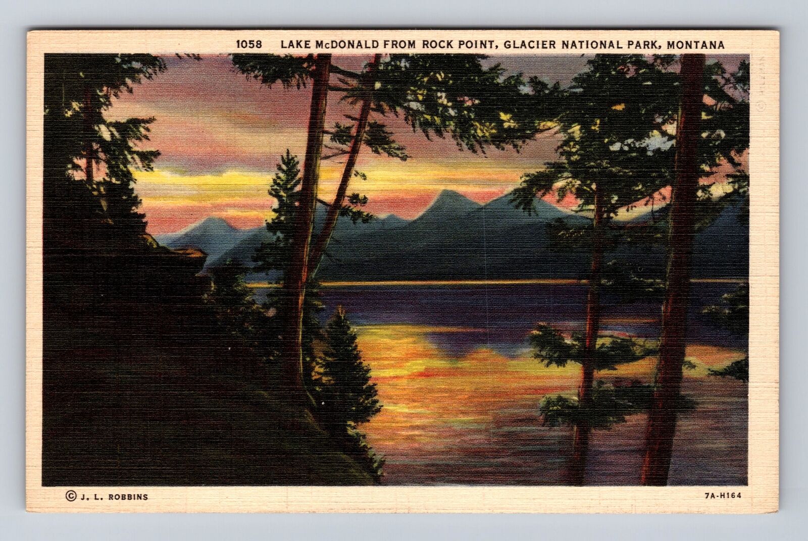 Glacier National Park, Lake McDonald From Rock Point, Antique, Vintage Postcard