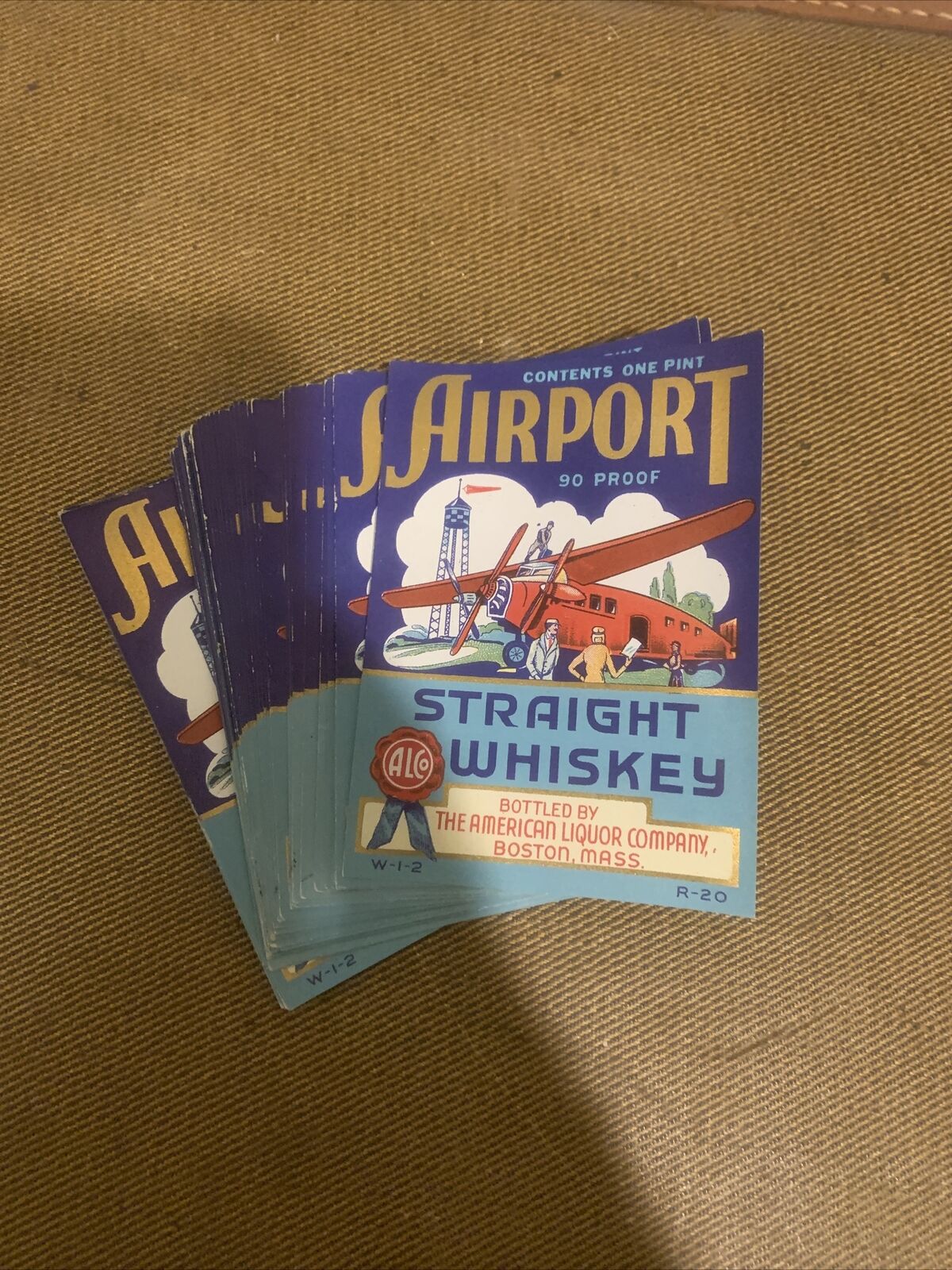 Antique Airport Straight Whiskey Bottle Label 1930s