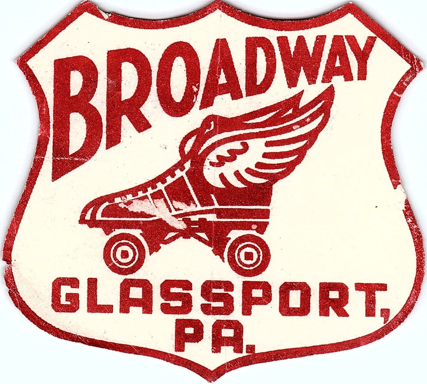 Vintage Roller Skating Rink Sticker Decal Label Glassport PA Broadway s14